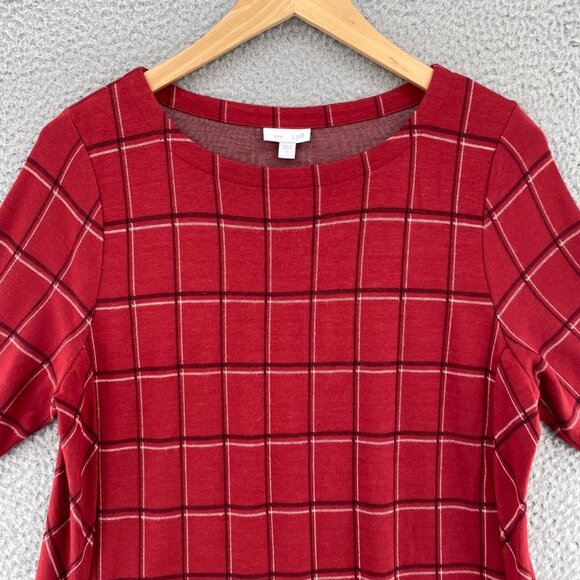 J Jill Dress Womens Large Red Plaid Ponte T Shirt Pockets Short Sleeve Stretch - Picture 2 of 10